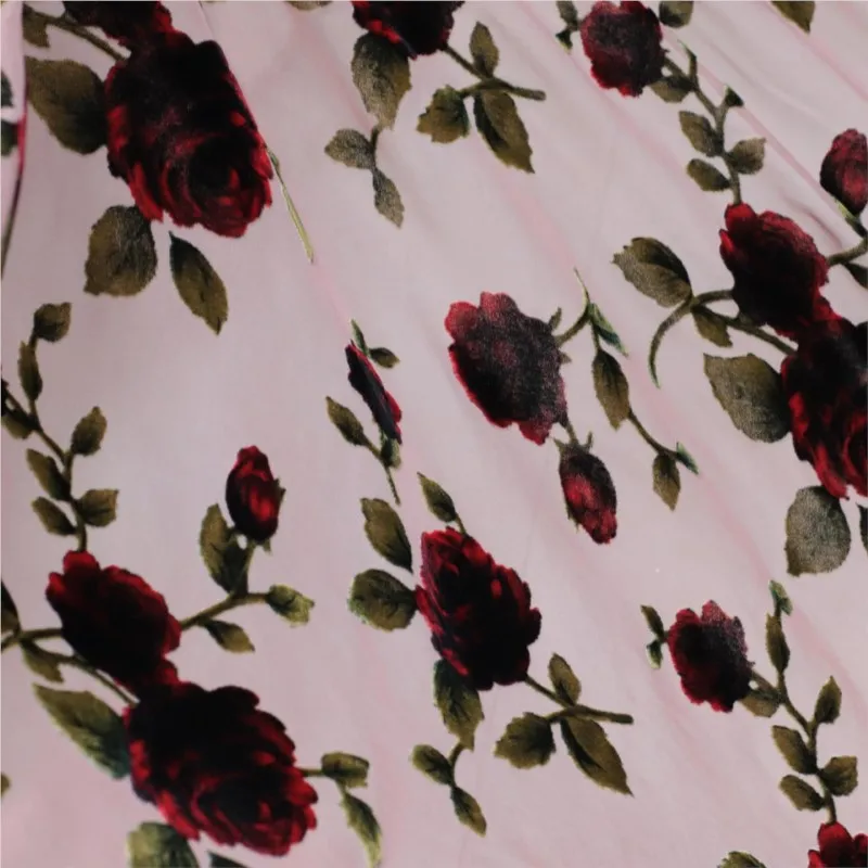 

Woven velvet brocade viscose printed rose-patterned and burnt fabric nightgown dress cheongsam
