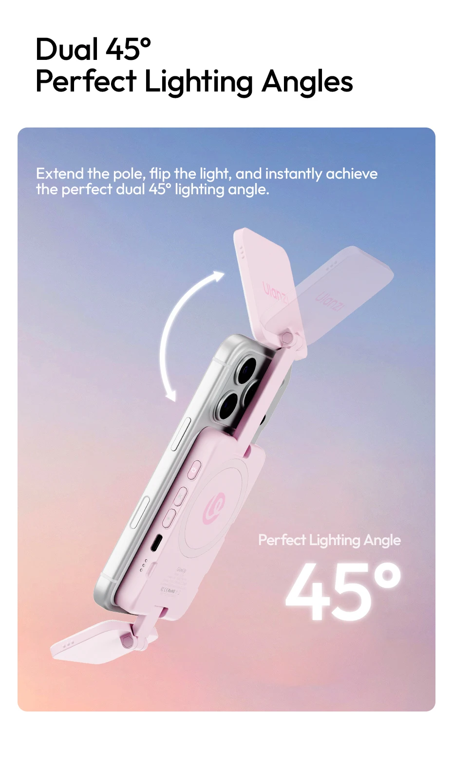 Ulanzi GL01 GlowUp Fill Light – Beidseitiges magnetisches Selfie- und Videolicht für iPhone 17, 16, 15, Huawei und Xiaomi – Detail 9