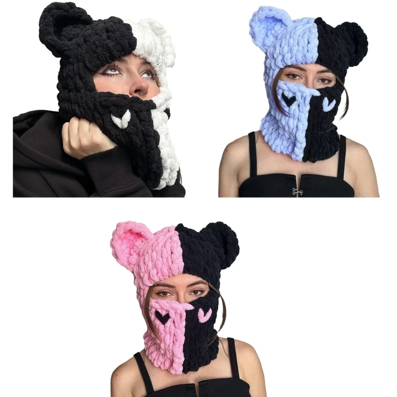 

Knit Full Face Balaclava Hiking Scarves Bear Ears Balaclava Ski Halloween Hat