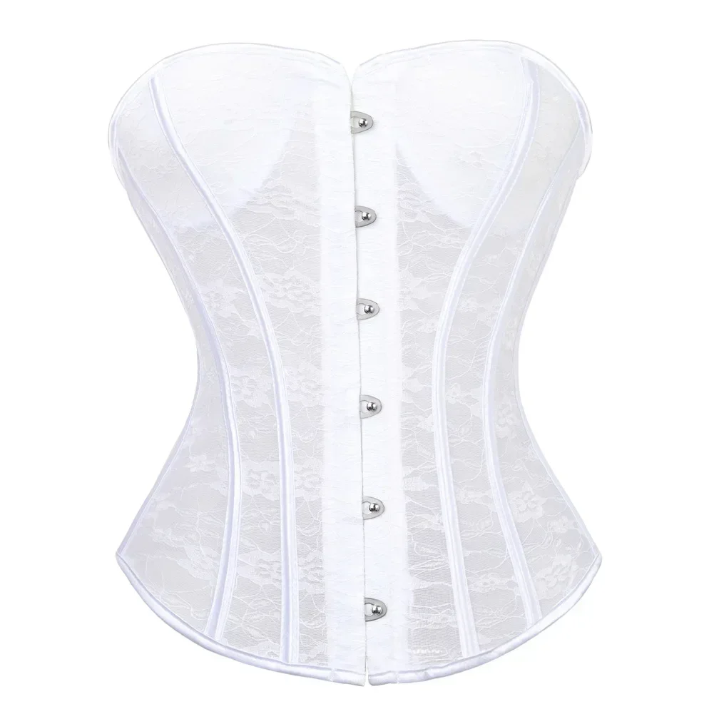 

Women Corset Overbust With Bra Front Busk Waist Bustier Top Sexy Mesh Hollow Out Slimming Corselet Black White