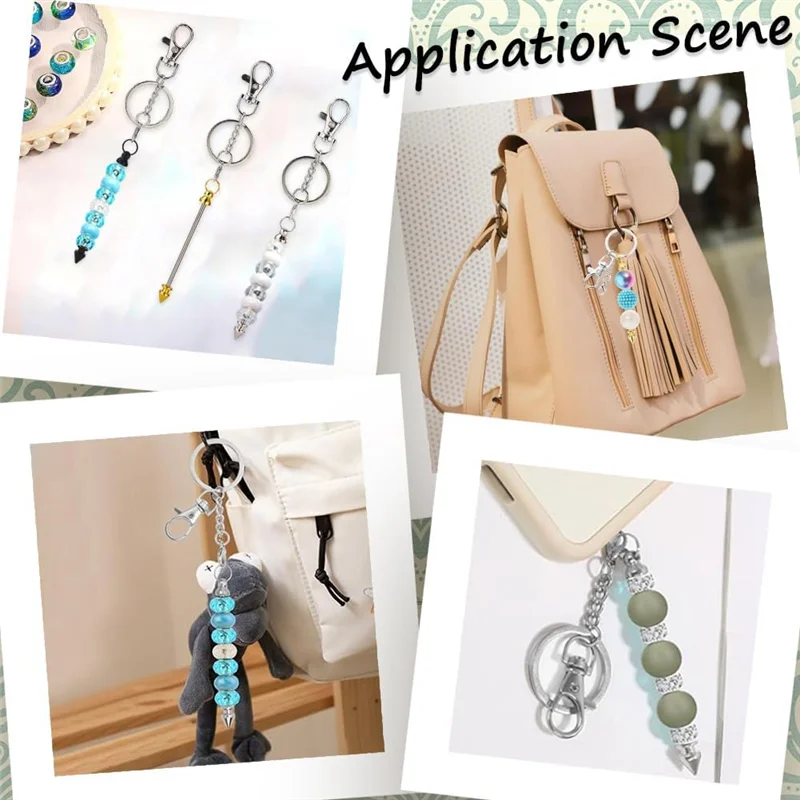 ABRB-9개 3가지 색상 비즈 키체인 대량 금속 비즈 키체인 바 블랭크 키체인 바 클로 클립 비즈 키 체인