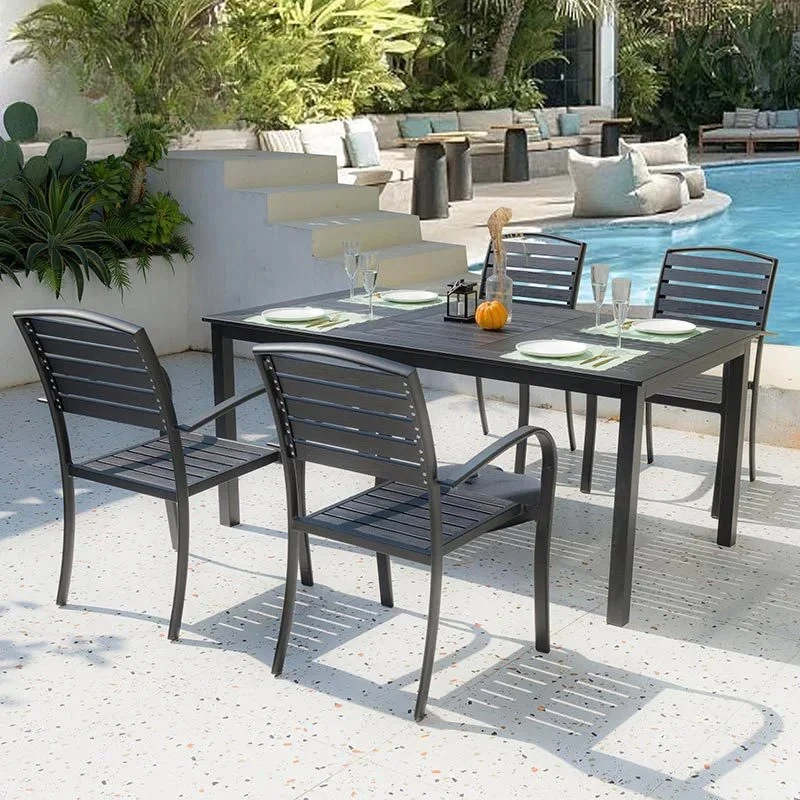 

Outdoor Tables And Chairs Courtyard Cafe Chairs Milk Tea Shop Outdoor Open-air Balcony Garden Terrace Plastic Wood Dining Table