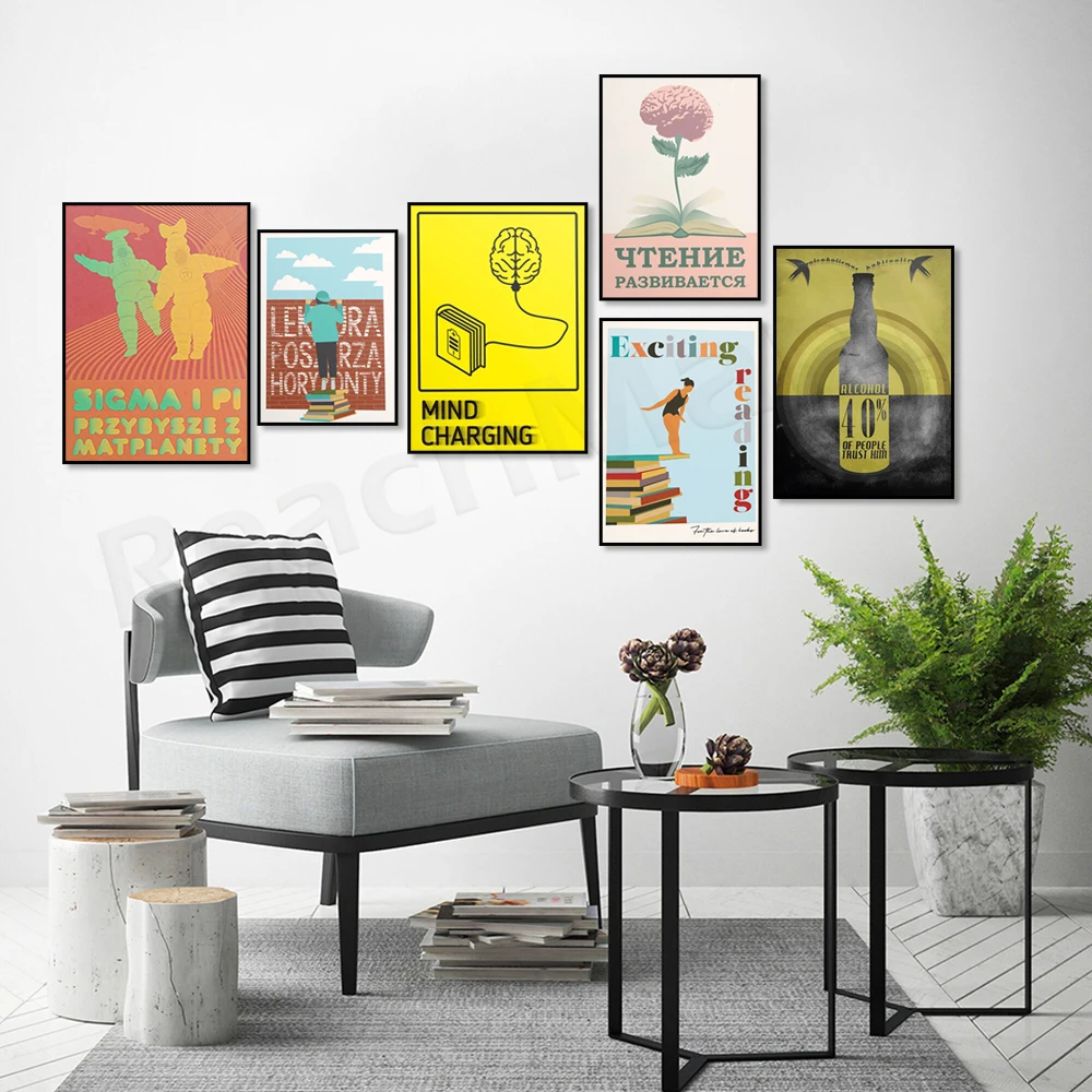 Exciting Reading - Art Posters by Marek Sienkiewicz, Reading Broadens Your Vision - A Gift for Vintage Poster Book Lovers