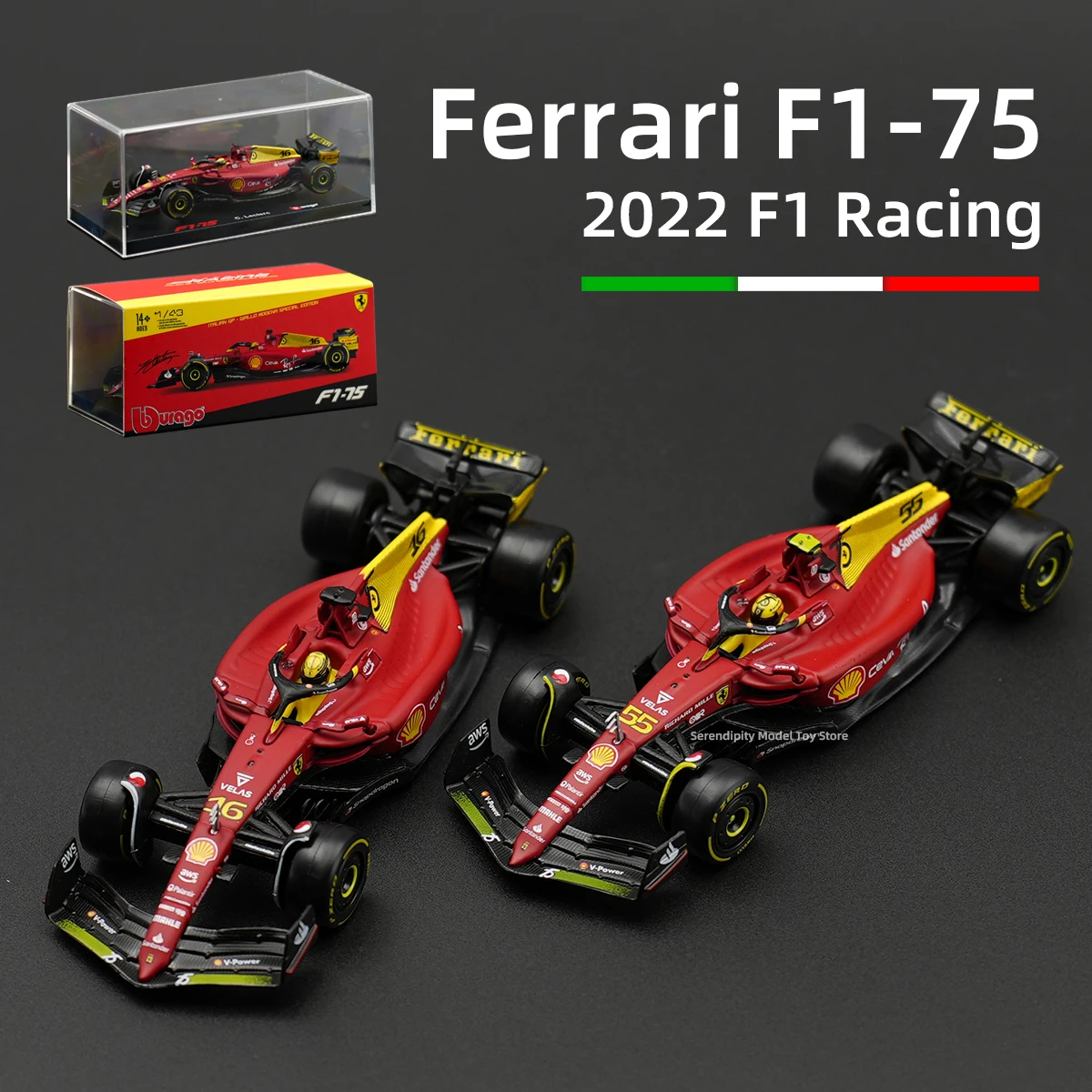 Bburago 1:43 Ferrari 2022 F1-75 Die Cast Vehicles Model Formula Racing Car Toys Acrylic Box