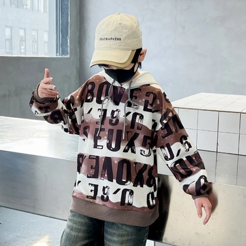 

Boys Hoodies Sweatshirts Cotton Tops Outwear 2024 Letters Spring Autumn Kids Christmas Gift Teenagers Children's Clothing