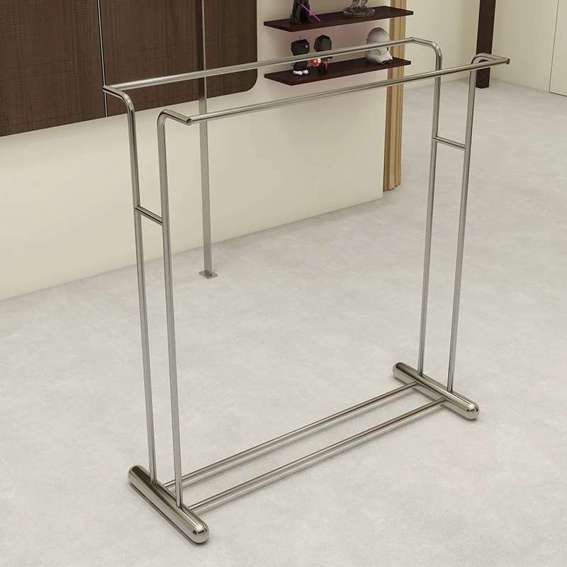 Clothing store Stainless steel Nakajima display rack Double row parallel bars with wheels Women's clothing store special