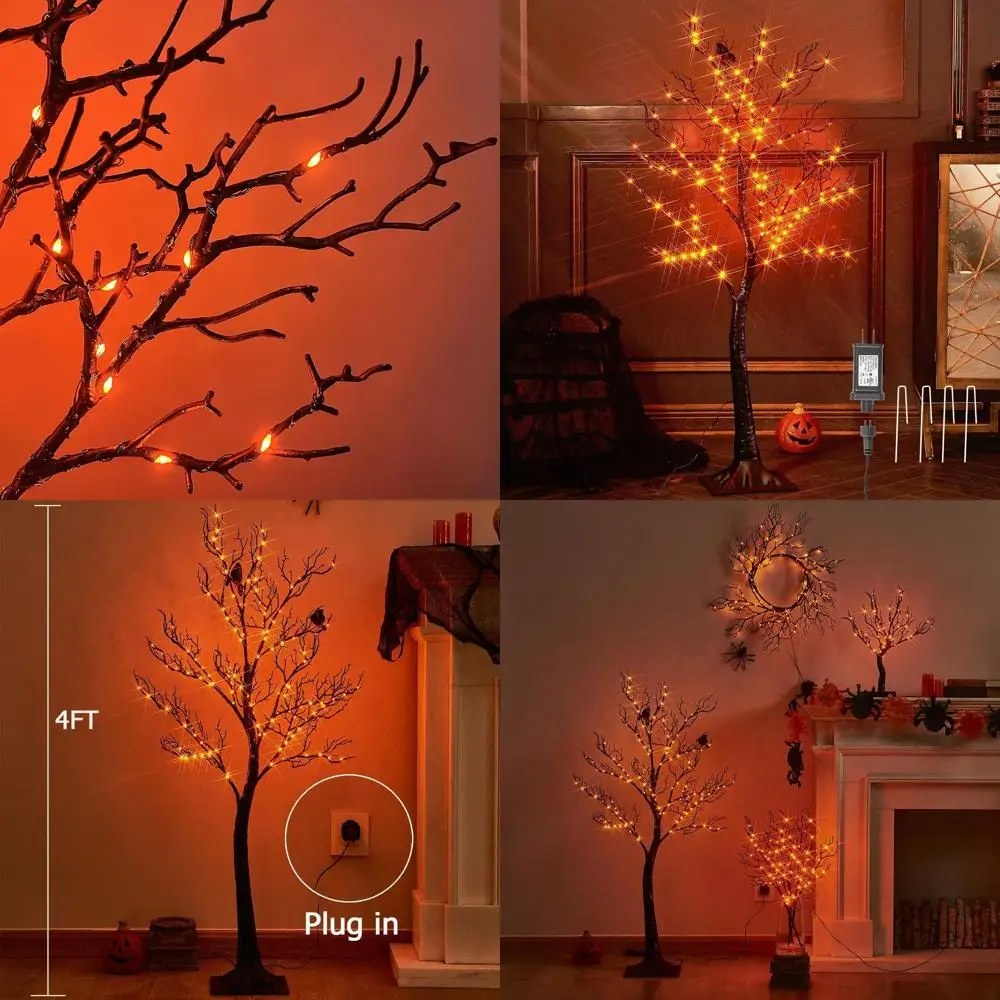 

Illuminated Halloween Tree with 150 Orange Fairy Lights, 4ft Tall, Black Glittered for Indoor/Outdoor Party Decor