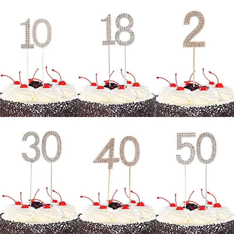 Crystal Diamond 0-9 Number Happy Birthday Cake Topper Gold  Wedding Cake Topper Decoration For Baby Shower Party Baking Supplies