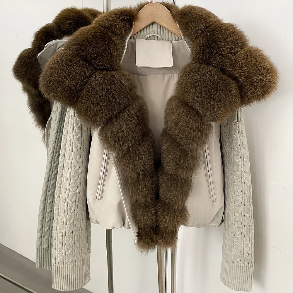 OFTBUY Abnehmbare Gestrickte Ärmel Pufferjacke Damen Neue Winter Natürliche Pelzbekleidung Damen Großer Echter Fuchspelz Daunenjacke Damen – Detail 18
