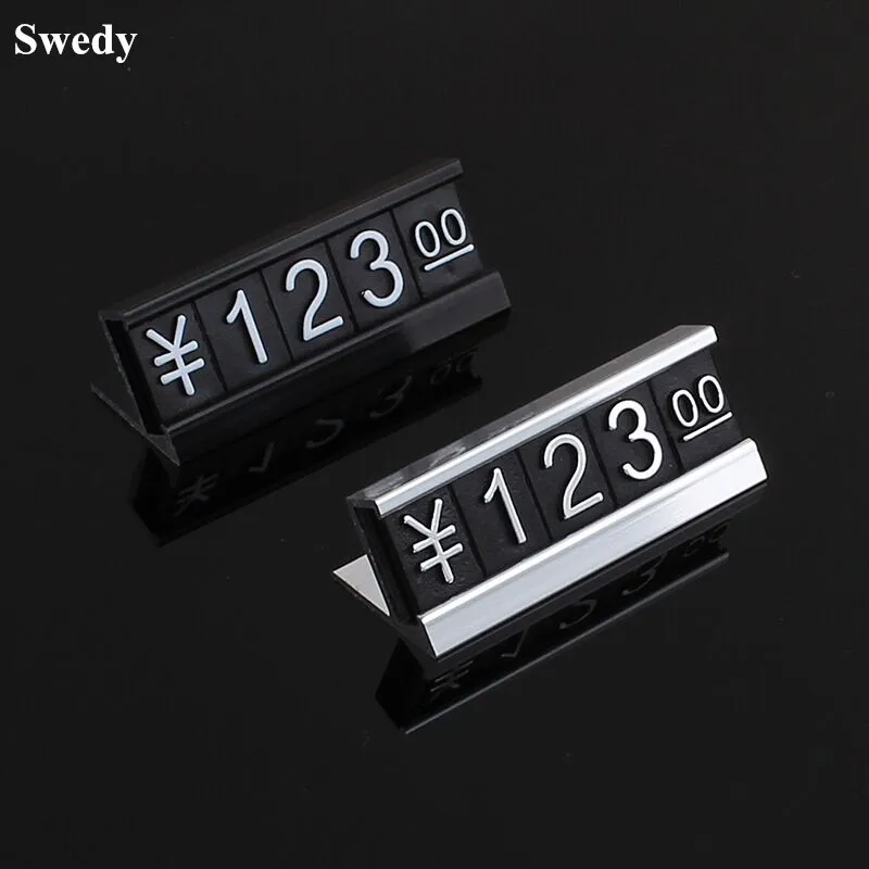 10 Sets Aluminum Mini Dollar Eur Combined Price Cube Tags Adjustable Number Letter Jewelry Watch Ring Price Label Sign Holder