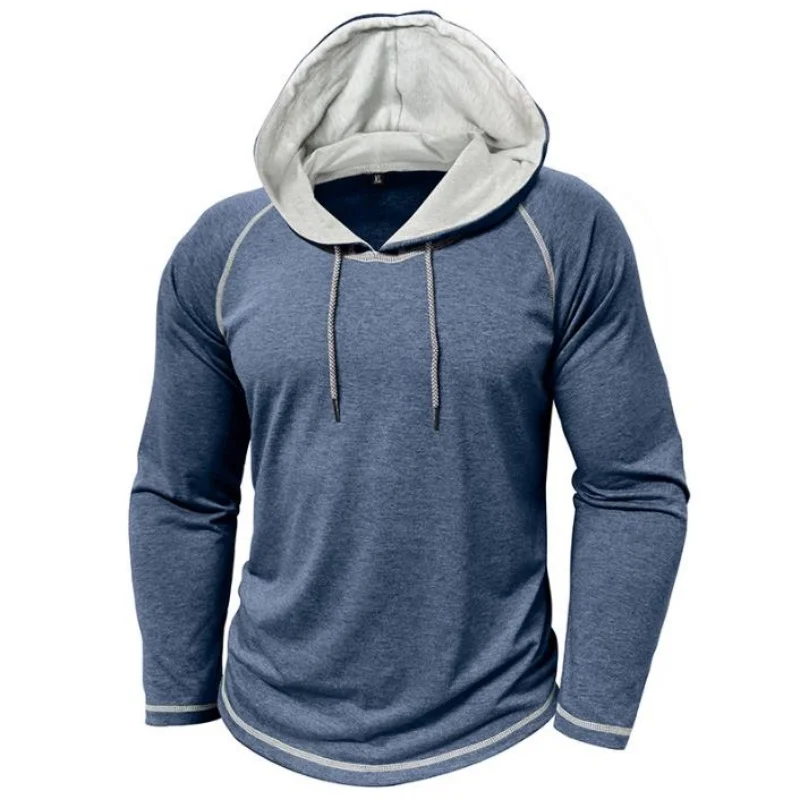 Fashion T Shirts Men's Color Block Hoodies Drawstring Hooded Sweatshirts Fall Casual Long Sleeve Pullover Thin Tops XXL