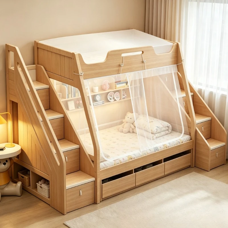 Trapezoid Bunk Bed Mosquito Net Double Layer Lower Berth Full Coverage Zipper Entrance Bedroom Sleeping Protection