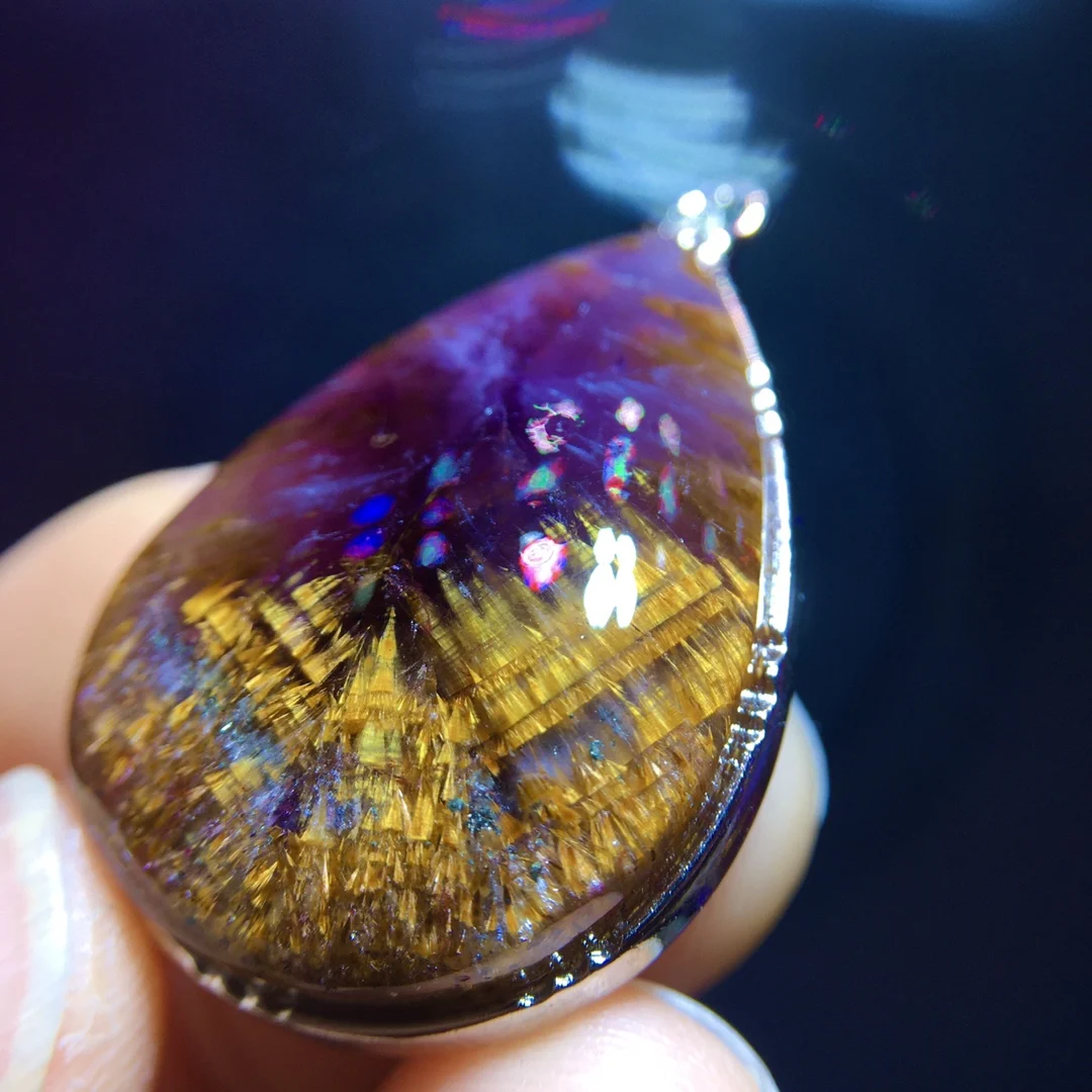 

Natural Purple Cacoxenite Red Auralite 23 Pendant 30.8/22.5/9.1mm Gold Rutilated Beads Jewelry AAAAA