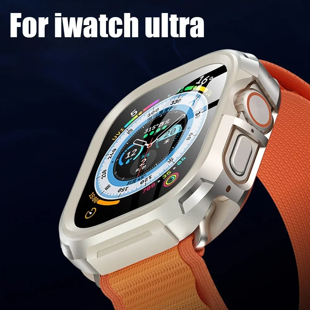 مناسبة لساعة أبل الترا مجموعة معدنية 2 في 1 حافظة ساعة من البولي يوريثان لساعة iwatch Ultra2 49 ملم حافظة مضادة للسقوط ومضادة للخدش