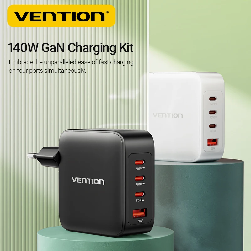 Vention 140W GaN Charger Type C USB3.1 PD Fast Charging for Laptop MacBook Pro Quick Travel Charger for Smart Phone PC Accessory