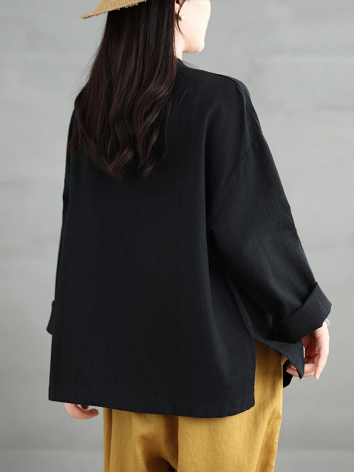 

Retro Chinese Sle Cotton Linen irt Women's Loose Long Sve Button up Top Spring Autumn Tea Ceremony Outerwear