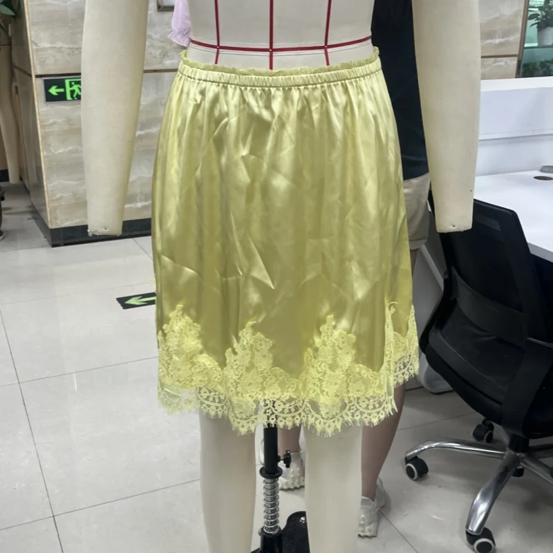 2025 nouvelle mode taille haute jupes décontractées Vintage dentelle Patchwork Satin Mini jupe femmes ample sortie femme jupe Streetwear