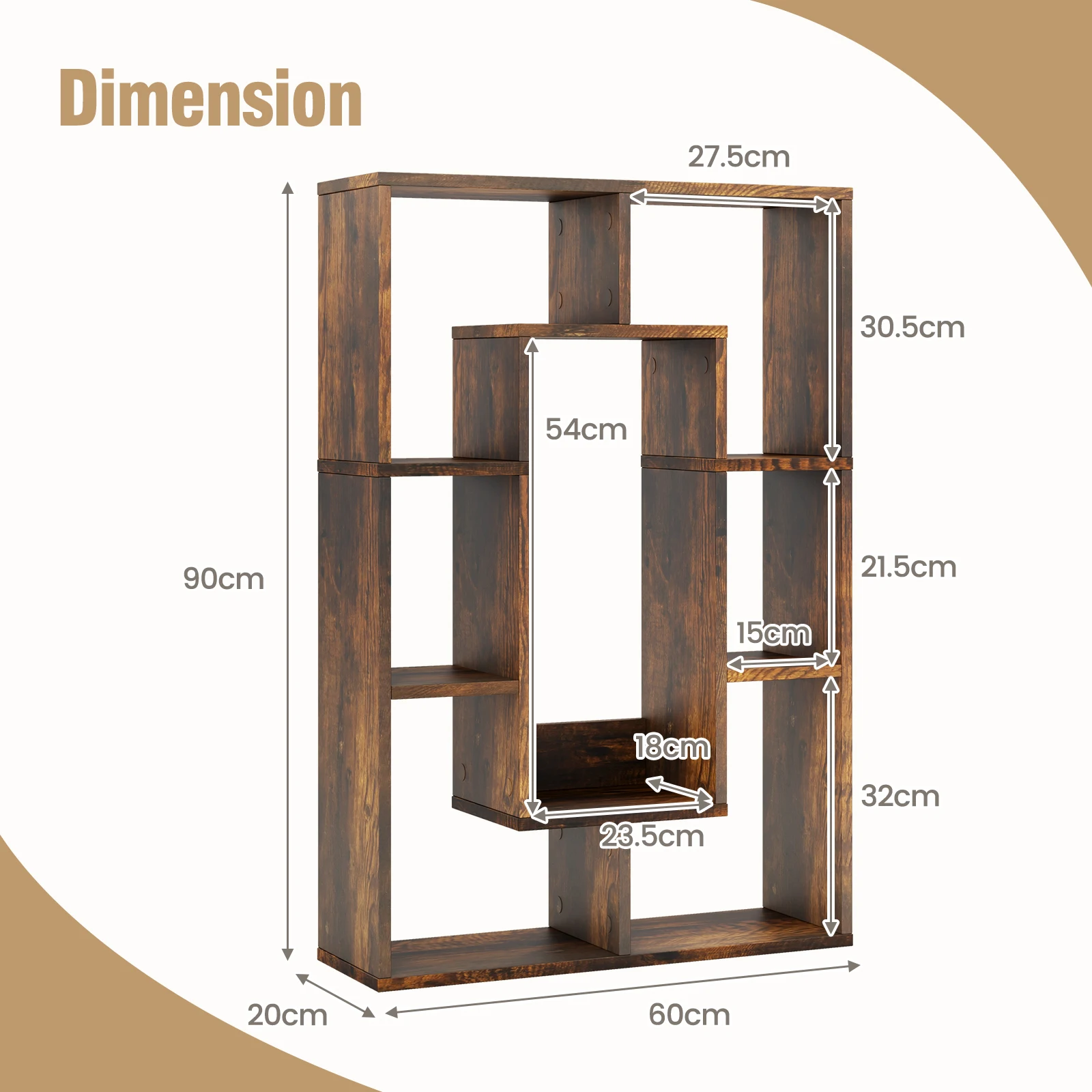 GOFLAME 7-Cube Geometric Bookshelf, Modern Open Bookcase, Floor Corner Decorative Display Shelf