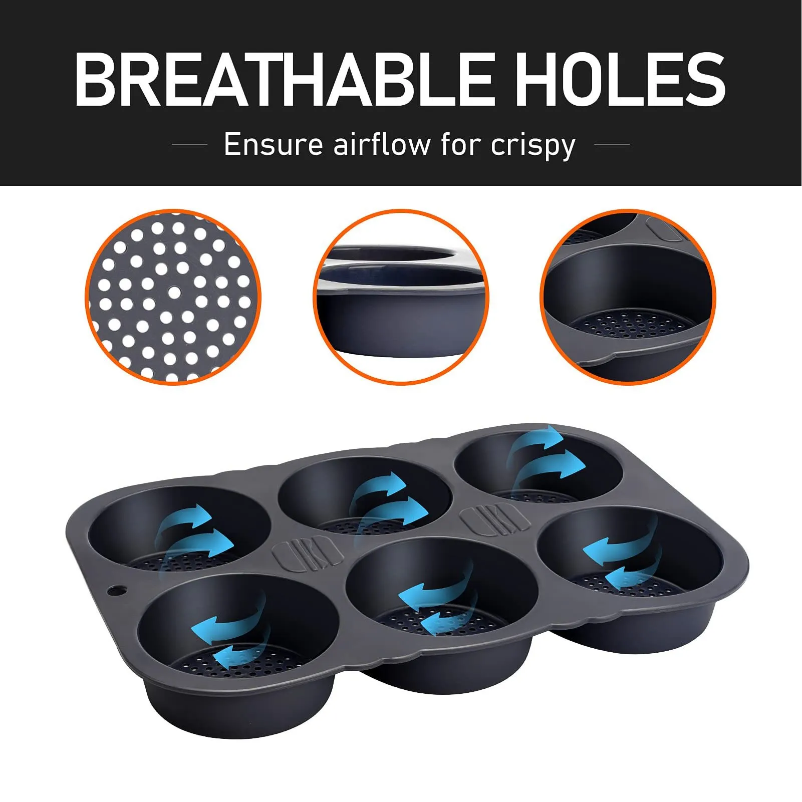 

ZK10 6 Cavity Hamburger Bun Mould Foldable Reusable Bread Mould ‑40℉ to +446℉ Heat Resistance Baking Mould for Kitchen