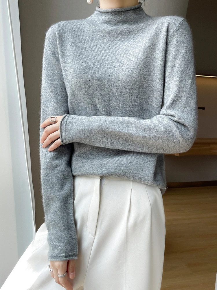 

100% Cashmere Sweater For Women Winter Warm Basic Casual Pullover Cashmere Knitwear Mock Neck Solid Jumper Female Clothing Tops