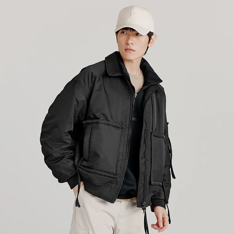 Chericom Short Bomber-style Jacket Shirt Collar Multi-pocket Design Fashion Forward Waterproof Windproof Warm Men Coats Y278548Y