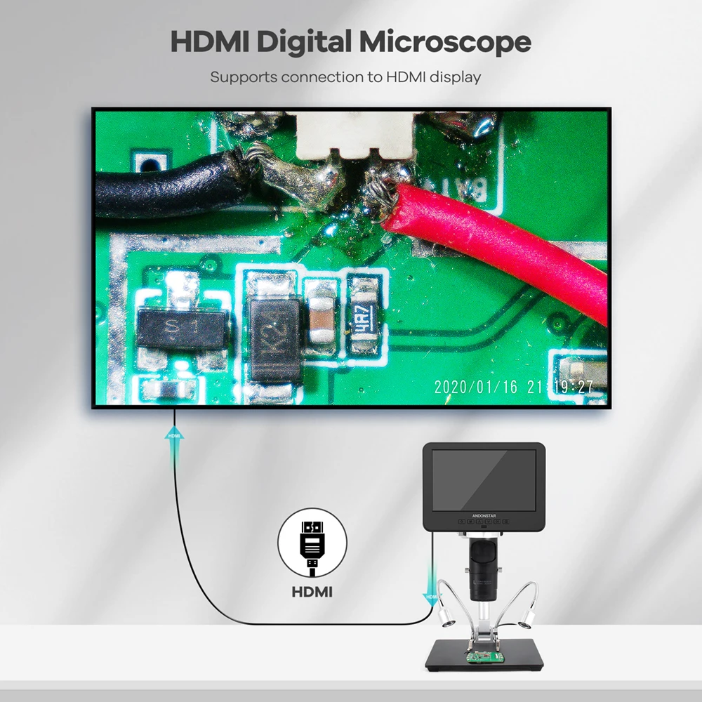 Andonstar-Microscópio Trinocular Digital, 2000X, 2160P, UHD, HDMI, AD246SM com conexão ao PC, verificação de solda PCB, reparo telefônico