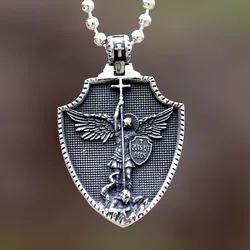 2024 NEW 316L stainless steel religious archangel michael slaying dragons Pendant Talisman Necklace Jewelry Men Necklace Gift