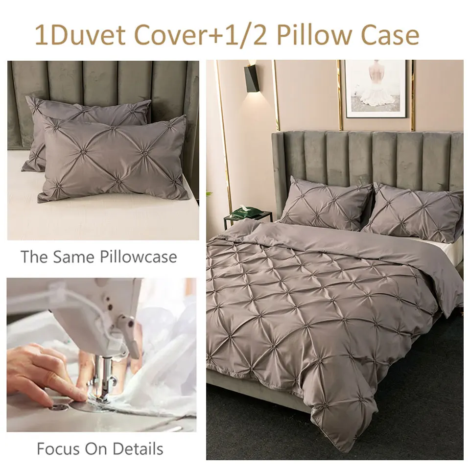 Europeo de tamaño juego de cama Rainha, funda de edredón de estilo europeo con funda de almohada, funda de cama plisada de lujo