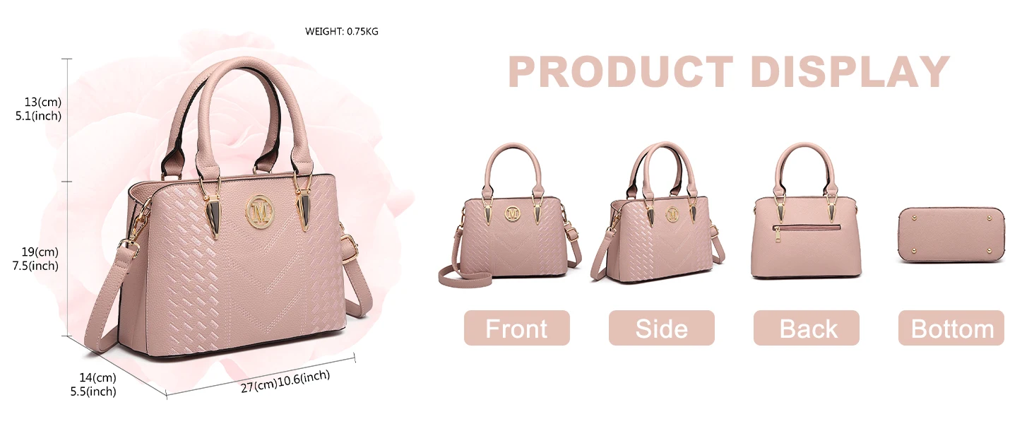 Miss Lulu Damen Handtasche, Mittelgroße Henkeltasche mit Lychee-Muster, Elegante Schultertasche aus hochwertigem Strickprozess – Detail 1