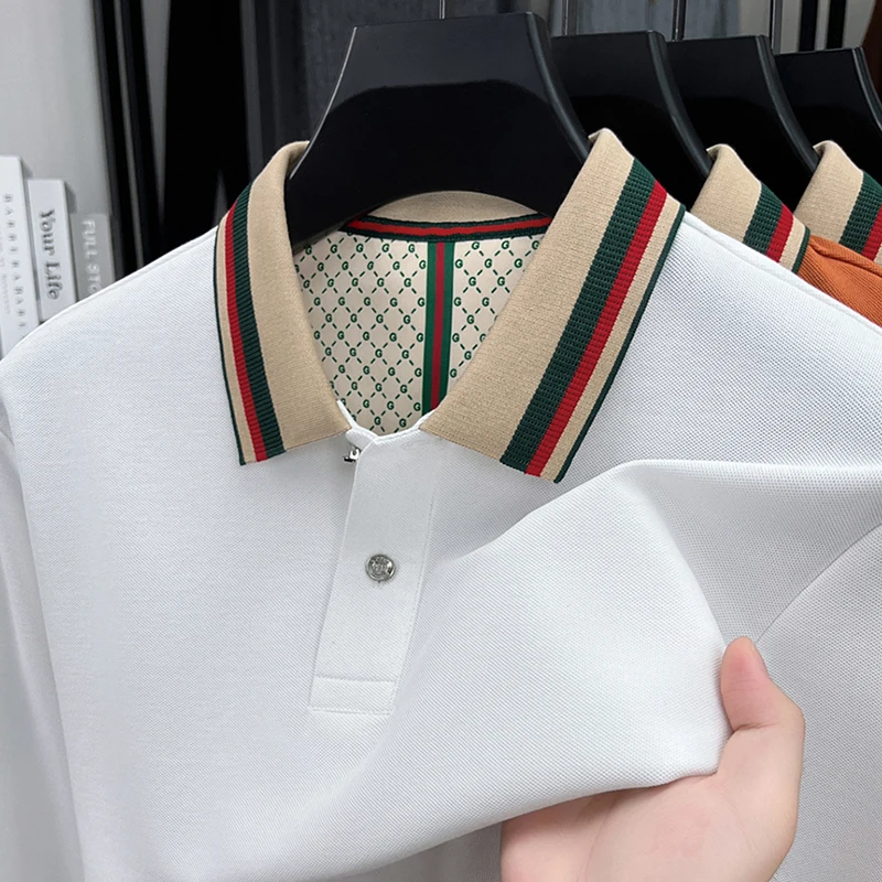 

Высококачественный шелковый хлопок с длинными рукавами POLO рубашка для мужчин весна - осень свободная удобная простая стильная Перевернутый воротник футболка