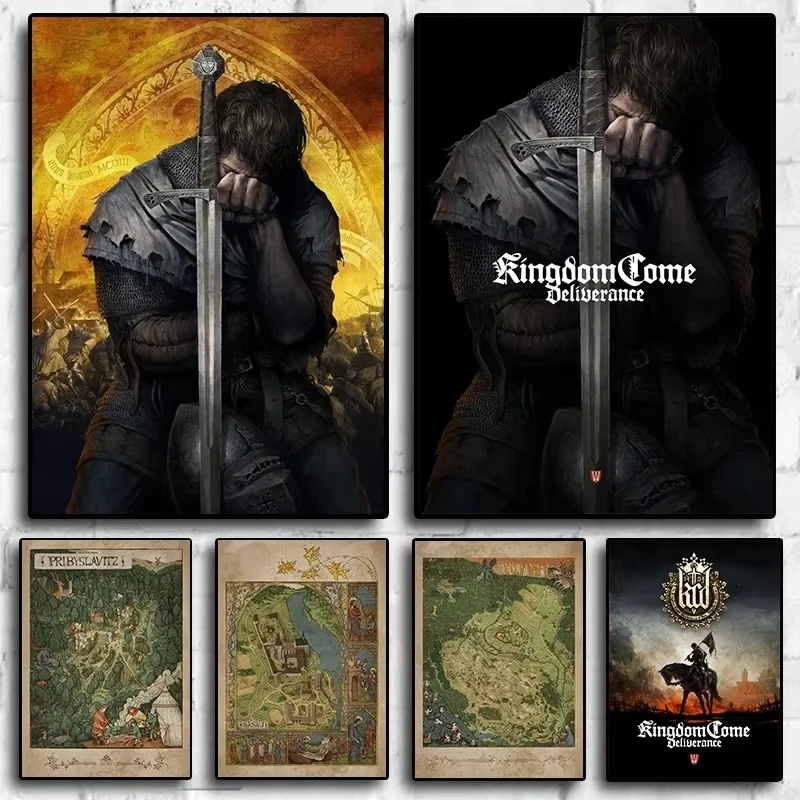 Pósteres artísticos de mapa de juegos de estilo antiguo, pintura en lienzo, impresiones de pared, decoración del hogar de la habitación, Vintage Online Game Kingdom Come delifance