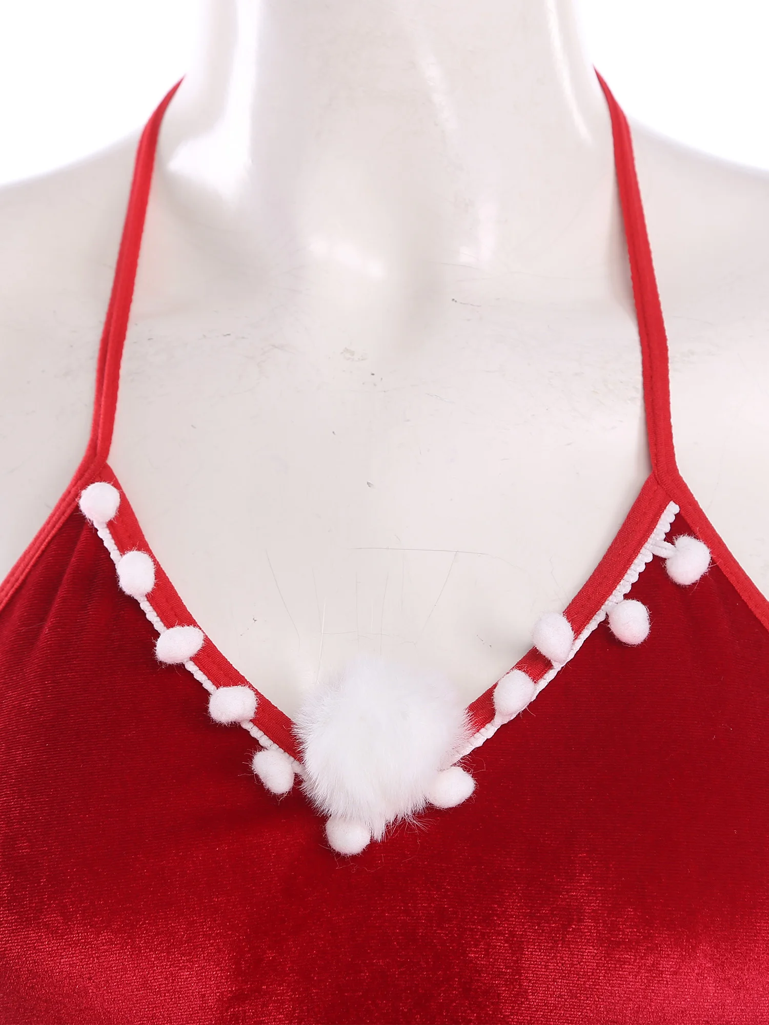 

Взрослый женский рождественский бархатный костюм нижнего белья, боди на шнуровке или комплект бикини, декор с помпоном, ночная рубашка для праздника, пары, свиданий