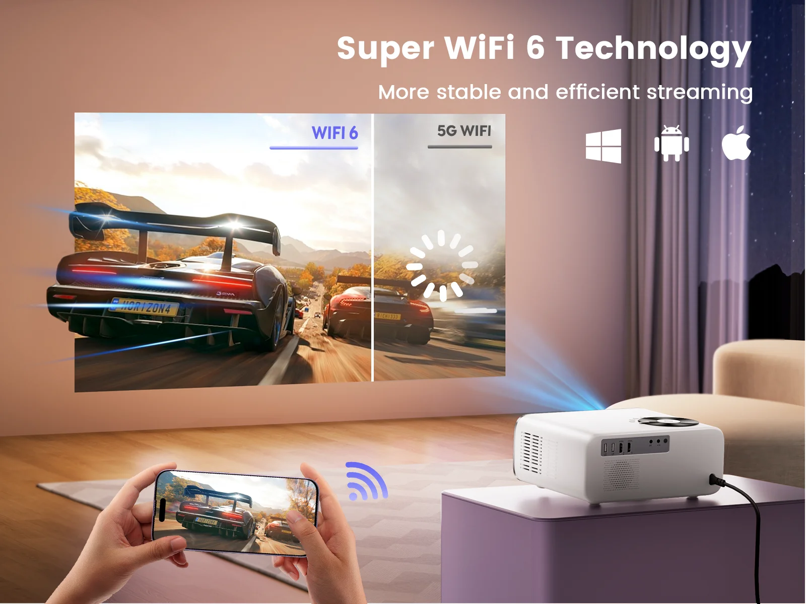 Wimius Projector Native 1080P 500ANSI Android 9.0 Projectors WiFi 6 and 4P Keystone Portable Projector For Home Theater