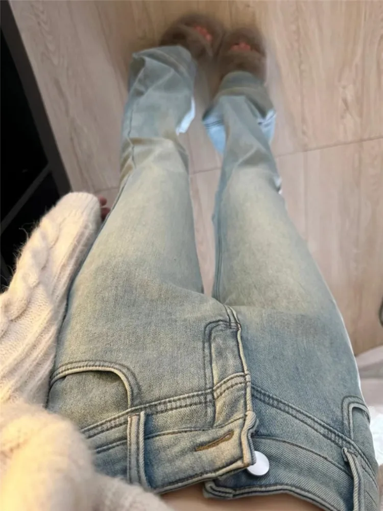 

Light Blue High Waist Bell Bottom Jeans Women's Spring Autumn Stretchy Extended Slimming Long Bootcut Pants