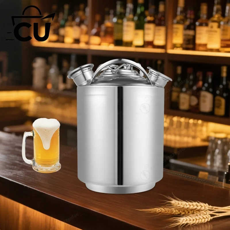 10L Stainless Steel Beer Line Cleaning Keg for Draft Beer Machine, 3-Head Cleaning Barrel Food Storage Bucket W/ A/S-Type Spears