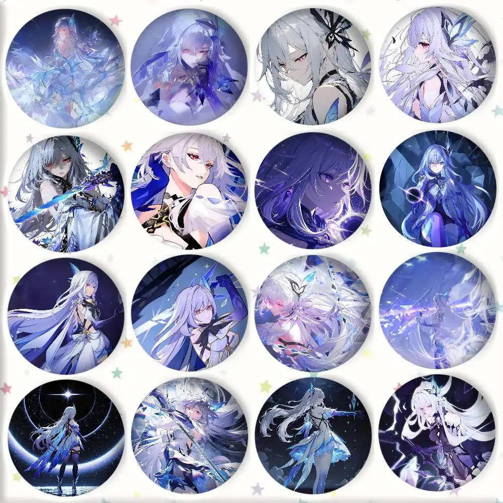 Spiel Anime Genshin Impact Skirk Abzeichen Runde Kunstbrosche Kleidung Rucksack Accessoires Reversnadel Laserh