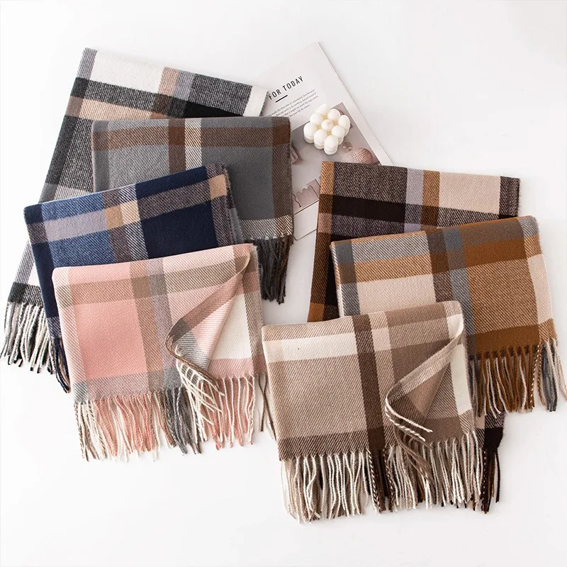 Outono inverno moda cashmere imitação cachecol das mulheres dos homens quente espessamento xale lenço cachecóis acessórios bufanda borla