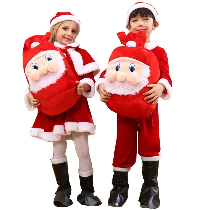 Kids Child Christmas Cosplay Costume Santa Claus Baby Xmas Outfit Set Dress Pants Tops Hat Cloak Belt For Boys Girls