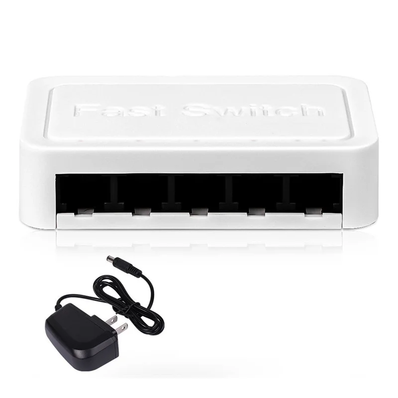 

Mini 5 Port Network Switch Ethernet Switch Internet Splitter Desktop 10/100/1000Mbps RJ45 Hub, Gigabit White, US Plug