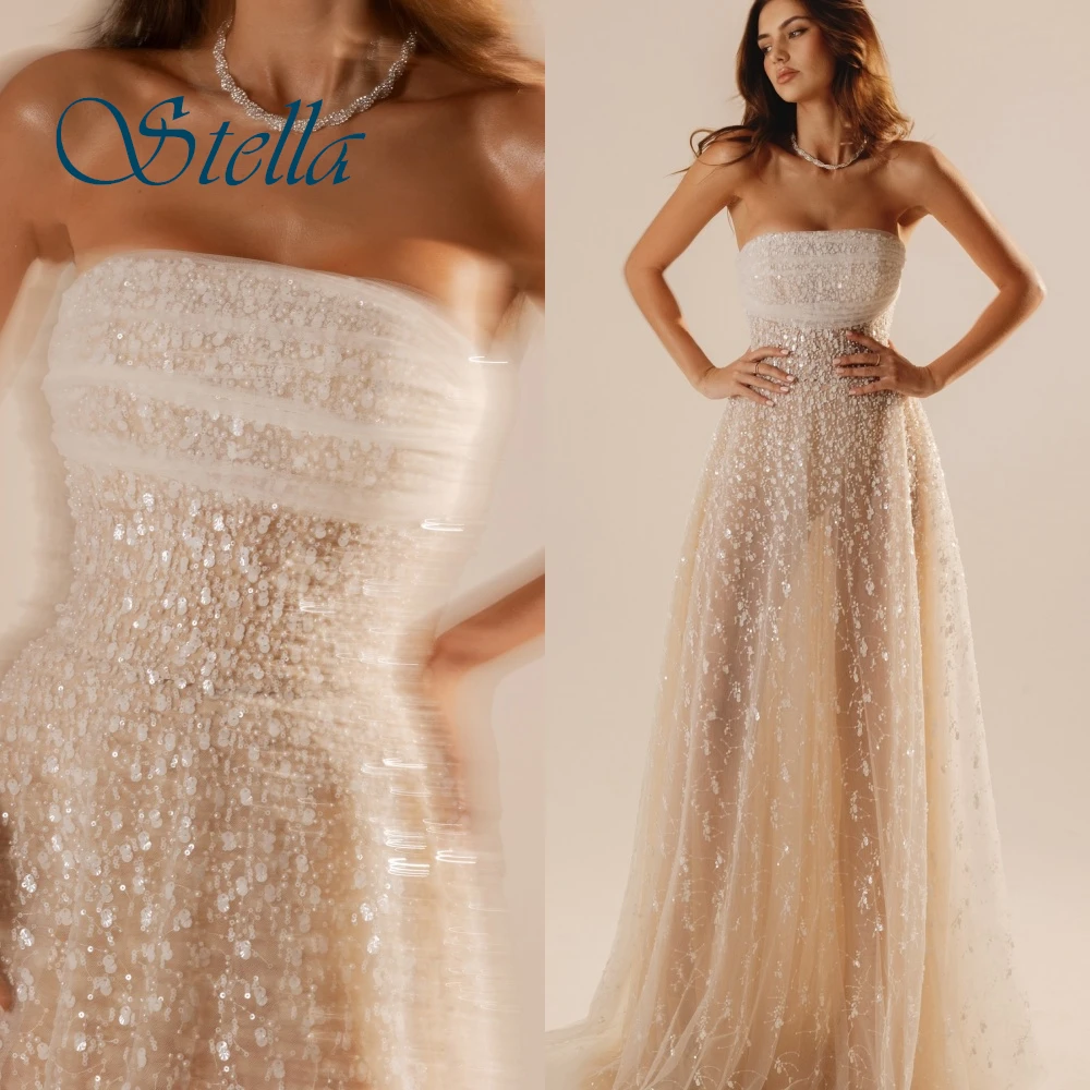 Aangepaste temperament strapless mouwloze avondjurk Hoge kwaliteit tule galajurken delicate bloemen bruidsjurken