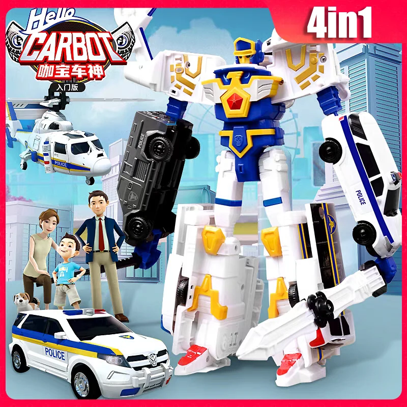

4 in 1 Hello Carbot Transforming Car Robot Toy Joint Movable Special Police Giant Action Figures Toys for Boys Girls Kids Gift