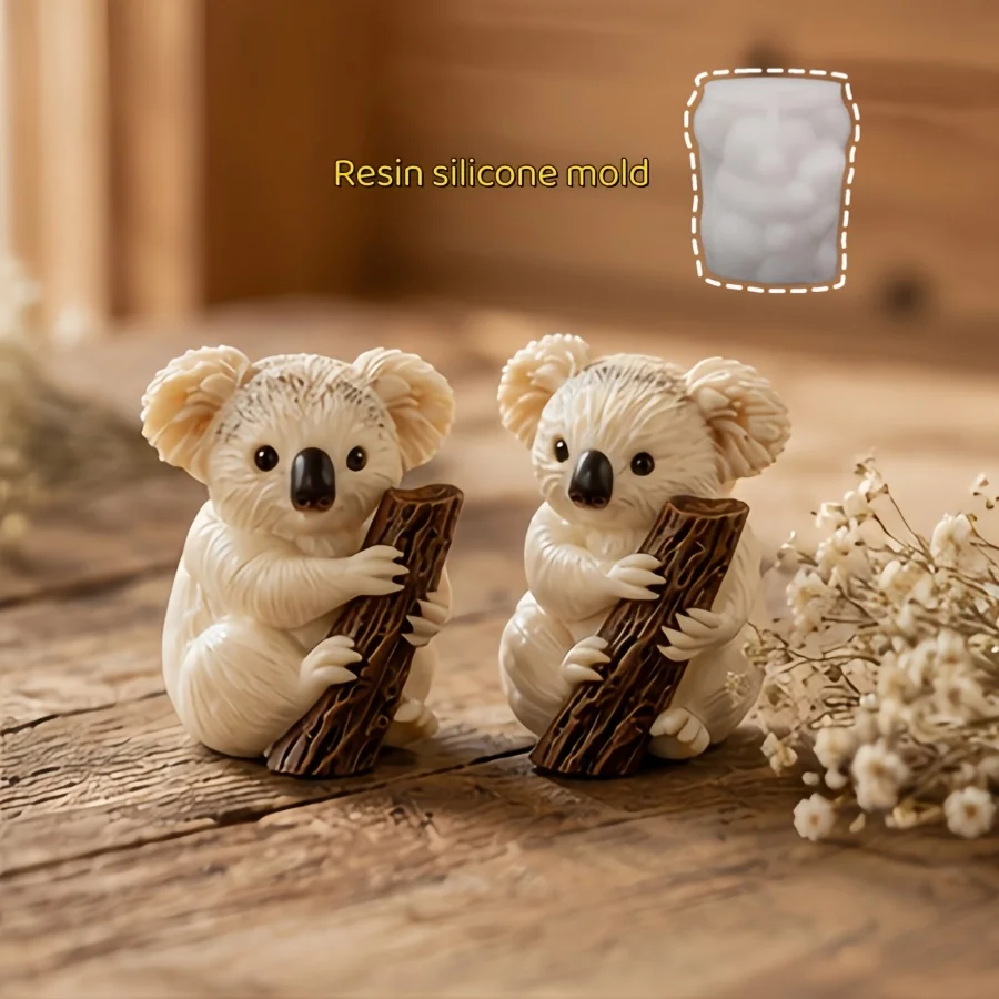Harzform für Koala-Figuren mit Holzornamenten, zur Herstellung von Gips-Kerzen, Heimdekoration, Tischdekoration, Silikonform