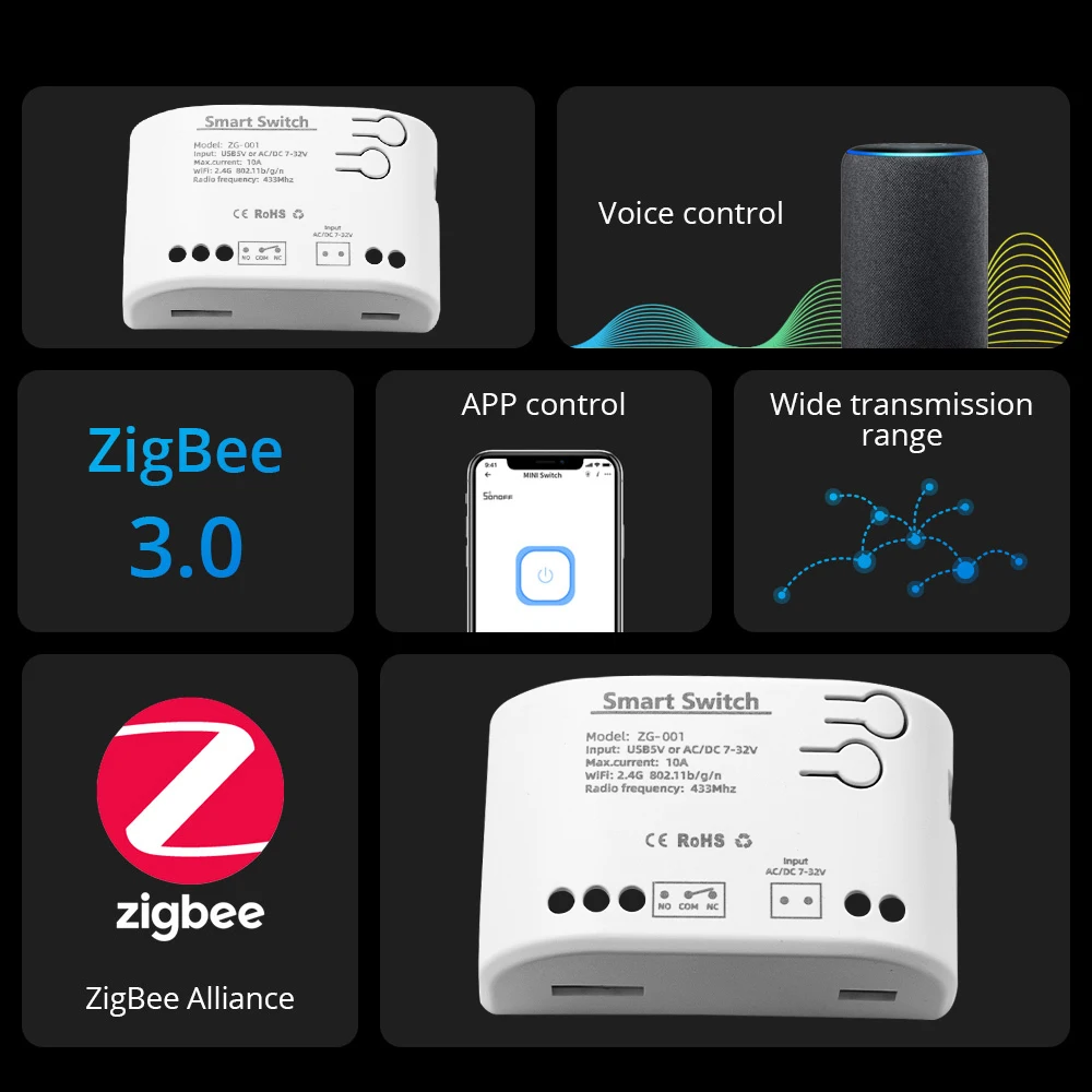 Zigbee Tuya Smart Switch Home Automation Relay Module 1/2/4CH DC5V 7-32V AC 220V RF433Mhz Remote Control Work With Alexa