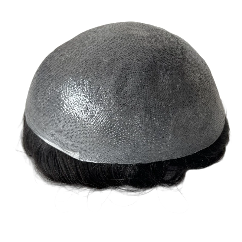 

Бразильские системы натуральных человеческих волос # 1b Черный волнистый парик 32 мм 8x10 V Loop 0204 Супертонкая кожа для белых мужчин