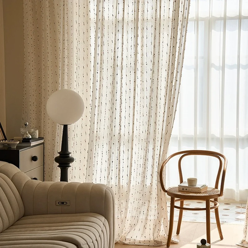 1 Panel Rural Style Living Room, Bedroom, Natural Flaxseed Bean Curtains, Semi Transparent Gauze Curtains