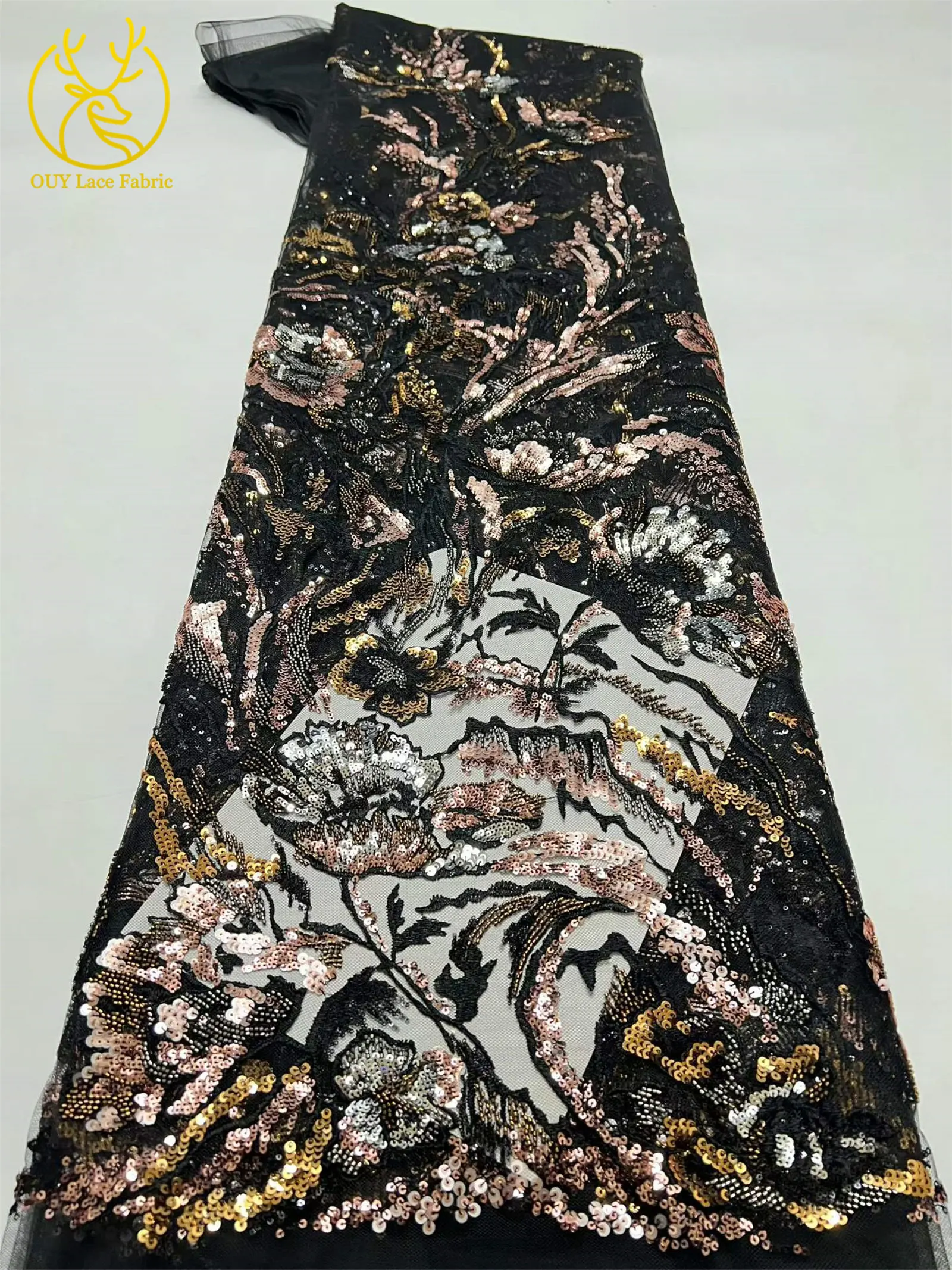Neues Design Afrikanische Stickerei Pailletten Spitzenstoff 2026 Luxuriöse Französische Nigerianische Perlen-Spitze für Braut- und Partykleider 5 Yards – Detail 10