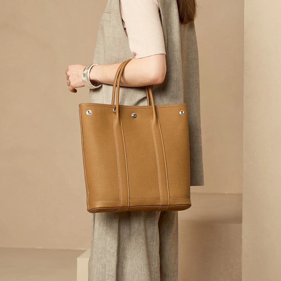 Full Grain Pebbled Leather Vertical Tote Bag for Women, Detachable Shoulder Strap, Large Capacity Handbag, Genuine Leather Crossbody Bag for Commuting