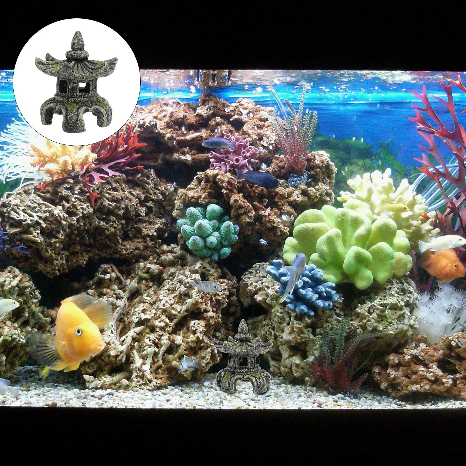 

1Pcs Fish Tank Pavilion Adornment Natural Resin Hexagon Landscape Aquatic Decoration Decorative Shrimp House Aquarium Ornament