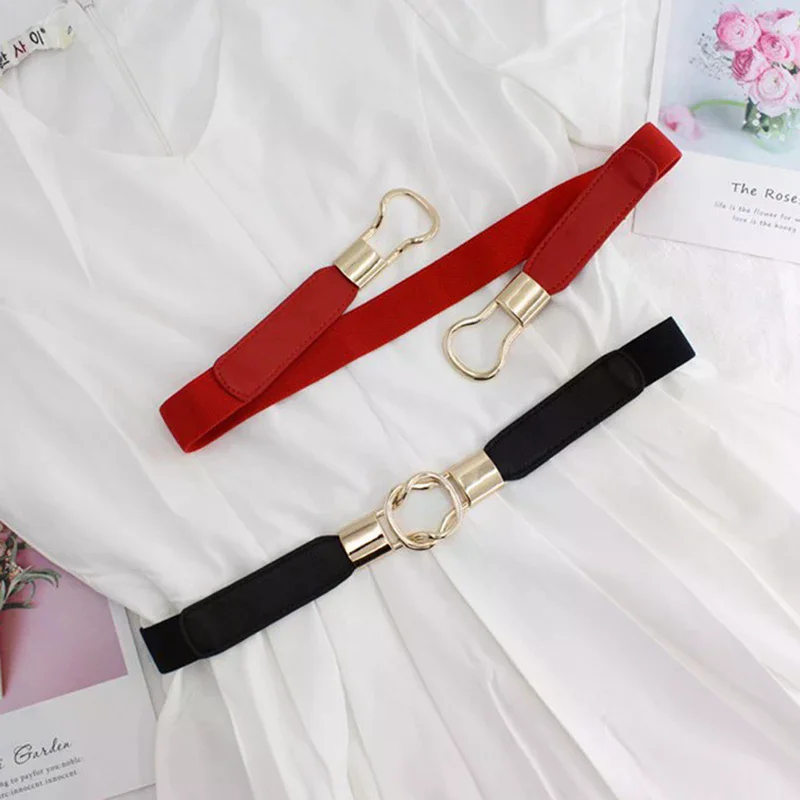 Elastic Belts Women Dress Belt Fashion Thin Female Waist Belt With Metal Buckle Versatile Accessories Gift