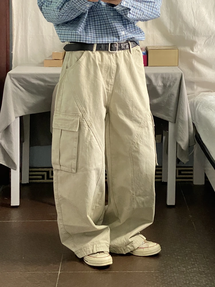 

Autumn Heavyweight Waed Work Pants Loose Fit Cotton Men's Women's Casual Retro Japanese Sle Trousers Straight Leg Zipper